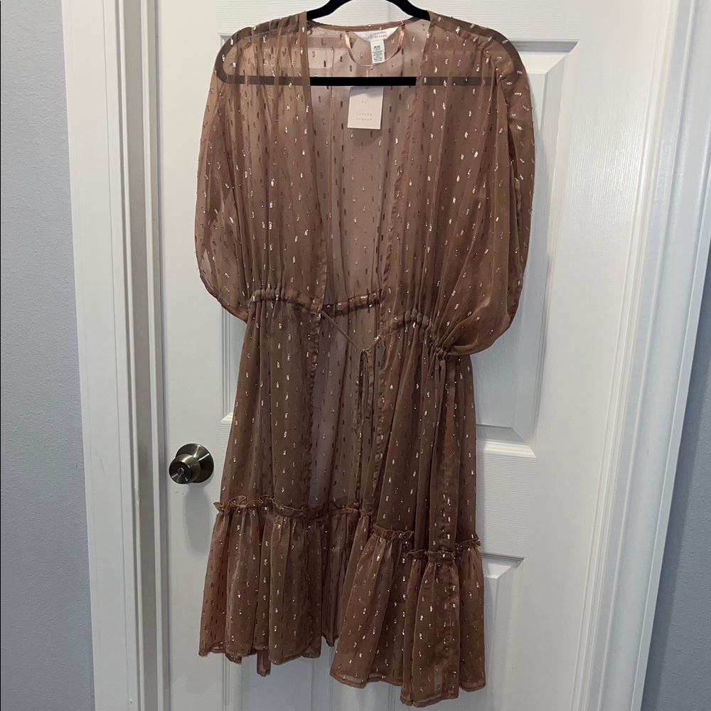 LC Lauren Conrad Sheer Brown Jacket with Gold Accents